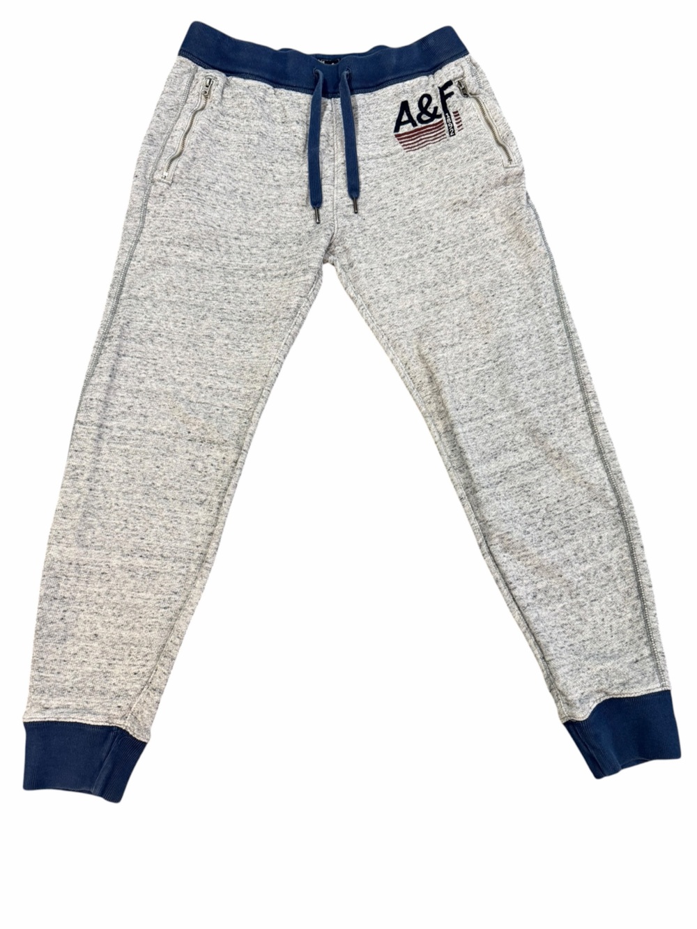 Abercrombie & Fitch A&F 1892 Logo Jogger Sweatpants Gray Navy Size Small